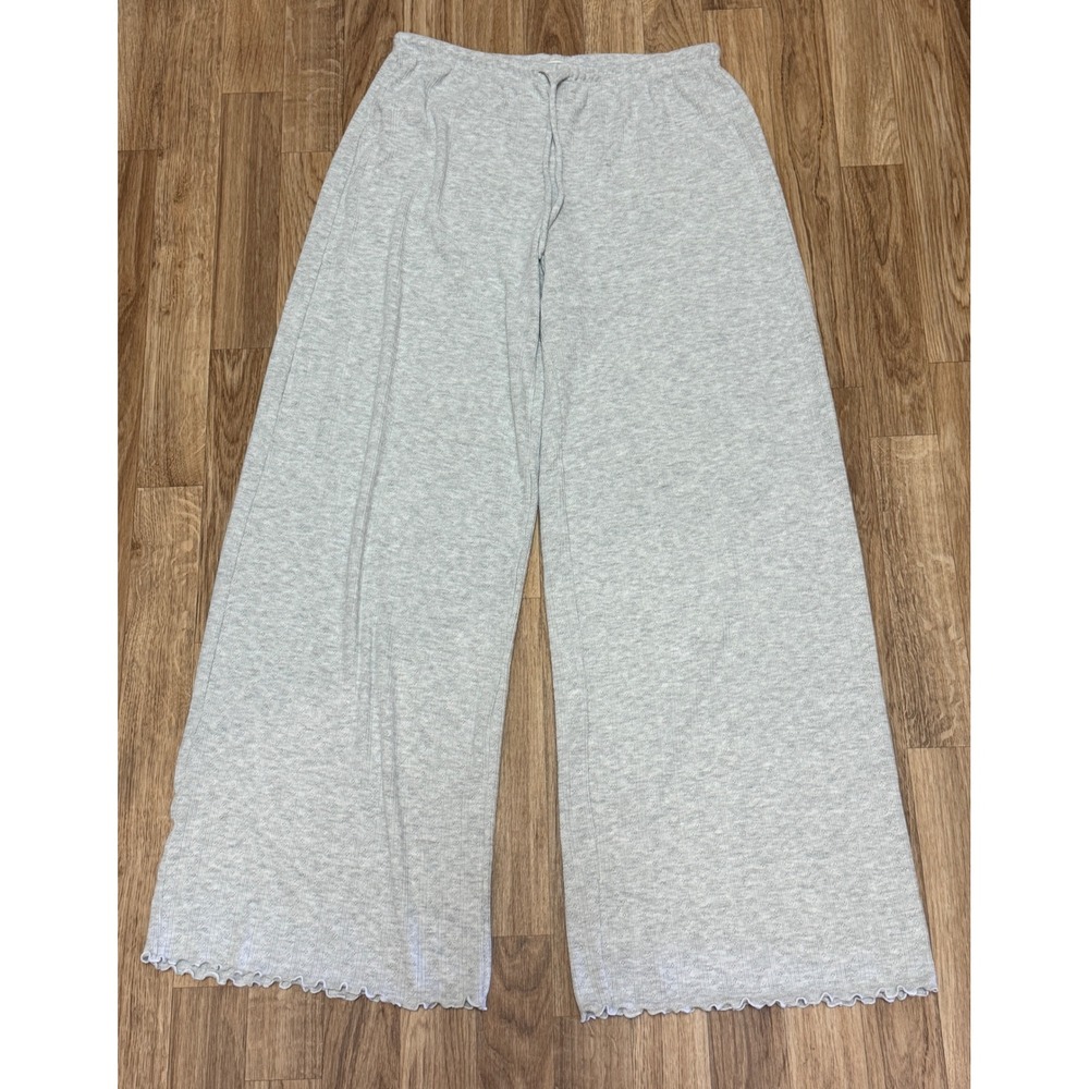 Garage Womens Gray Pointelle Knit Wide Leg Lounge Pants Lettuce Hem Small - Picture 3 of 6